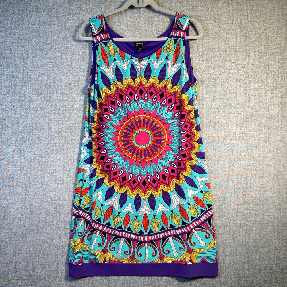 Nicole by Nicole Miller Large Sleeveless Sheath Dress Colorful Mandala Print
